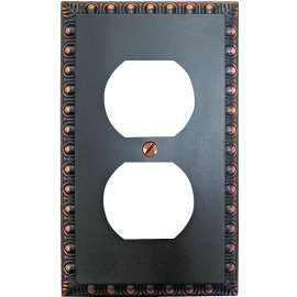 Amerelle 90DVB Receptacle Wallplate, 4-5/16 in L, 3 in W, 1 -Gang, Metal, Aged Bronze
