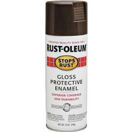 RUST-OLEUM STOPS RUST 248630 Protective Enamel Spray Paint, Gloss, French Roast, 12 oz, Aerosol Can