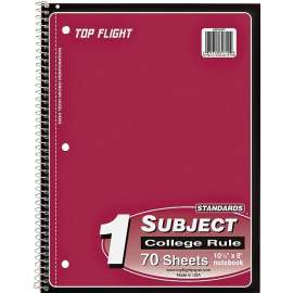 Top Flight WB705PFW 4510821 College Rule Notebook, Micro-Perforated Sheet, 70-Sheet, Wirebound Binding