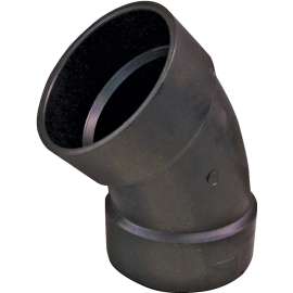 Thrifco Plumbing 6792502 1/8 Bend Pipe Elbow, 2 in, Hub, 45 deg Angle, ABS, Black