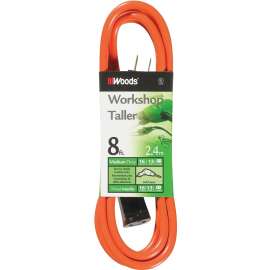 Woods 0720 Extension Cord, 16 AWG Cable, 8 ft L, 13 A, 125 V, Orange
