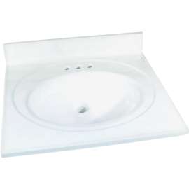 Foremost WS-2225 Vanity Top, 25 in OAL, 22 in OAW, Marble, Solid White, Oval Bowl, Countertop Edge