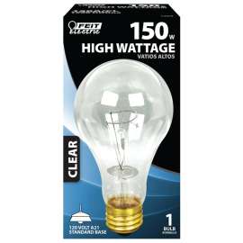 Feit Electric 150A/CL Incandescent Bulb, 150 W, A21 Lamp, Medium E26 Lamp Base, 2610 Lumens, 2700 K Color Temp