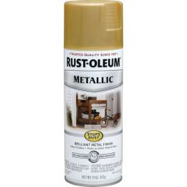 RUST-OLEUM STOPS RUST 7270830 Metallic Spray Paint, Metallic, Gold Rush, 11 oz, Aerosol Can