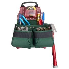 CLC Signature Elite Series 51838 Nail and Tool Bag, 11 in W, 7 in D, 13 in H, 10-Pocket, Nylon, Green