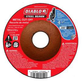 Diablo Steel Demon DBDS45045701F Cut-Off Disc, 4-1/2 in Dia, 0.045 in Thick, 7/8 in Arbor, Ceramic Abrasive