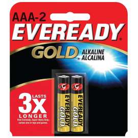 Eveready Gold A92 A92BP2 Battery, 1.5 V Battery, AAA Battery, Alkaline, Manganese Dioxide, Zinc
