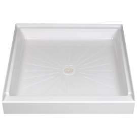 DURABASE 3636M Shower Base, 36 in L, 36 in W, 5-1/2 in H, Fiberglass, White