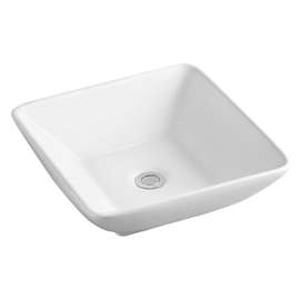 Luxo Marble CAPOR 1616 Vessel Bathroom Sink, Square Basin, 16-1/4 in OAW, 16-1/4 in OAH, 5 in OAD, Porcelain, White