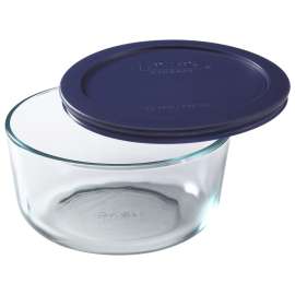 PYREX 6017398 Storage Plus Bowl, 4 Cups Capacity, Glass/Plastic, Navy Blue