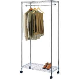 Simple Spaces SS-8058-90TCH-3L Garment Rack with Wheel, 1-Shelf, Silver