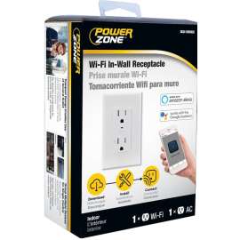 Powerzone ORWFIRC01 Wi-Fi Controlled Receptacle, 1 -Pole, 125 V, Grounded Socket, Wi-Fi, White