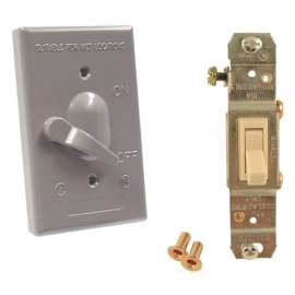 HUBBELL 5141-0 Toggle Cover, 4-39/64 in L, 2-53/64 in W, Metal, Gray, Powder-Coated