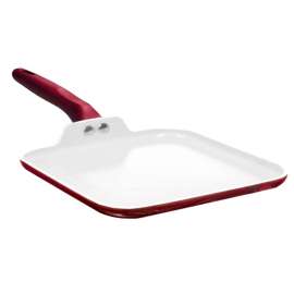Ecolution Bliss Series EBCAW-3228 Griddle, Aluminum, Red, Square, Silicone Handle, Dishwasher Safe: No