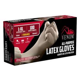 VENOM STEEL VEN4125 Non-Sterile Disposable Gloves, L/XL, Latex, Clear, 9 in L