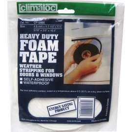 Climaloc CF12005 Foam Tape, 3/8 in W, 16.4 ft L, 3/16 in Thick, Polyethylene, White