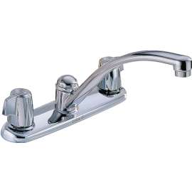 DELTA Classic Series 2100LF Kitchen Faucet, 1.8 gpm, Brass, Chrome Plated, Deck Mounting, Wrist Blade Handle