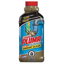Liquid-Plumr Urgent Clear 01368PK01 Drain Opener, Liquid, Pale Yellow, Bleach, 502 mL Bottle