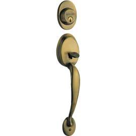 Schlage Plymouth Series F58PLY609 Handleset, Keyed Different Key, Brass, Antique Brass, 2-3/8 x 2-3/4 in Backset