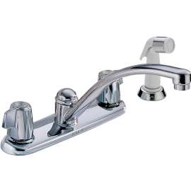 DELTA Classic Series 2400LF Kitchen Faucet with Side Sprayer, 1.8 gpm, 2-Faucet Handle, Brass, Chrome Plated