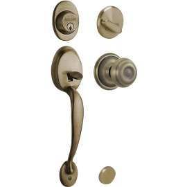 Schlage F60VPLY/GEO609 Handleset, 1 Grade, Keyed Different Key, Brass, Antique Brass, 2-3/8 x 2-3/4 in Backset, C Keyway
