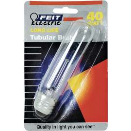 Feit Electric BP40T10 Incandescent Lamp, 40 W, T10 Lamp, Medium E26 Lamp Base, 400 Lumens, 2700 K Color Temp