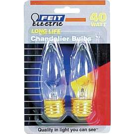 Feit Electric BP40ETC Incandescent Lamp, 40 W, B11 Lamp, Medium E26 Lamp Base, 2700 K Color Temp, 2000 hr Average Life