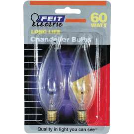 Feit Electric BP60CFC Incandescent Lamp, 60 W, Flame Tip Lamp, Candelabra E12 Lamp Base, 2700 K Color Temp