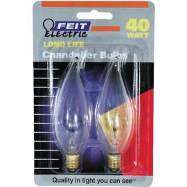 Feit Electric BP40CFC Incandescent Lamp, 40 W, Flame Tip Lamp, Candelabra E12 Lamp Base, 2700 K Color Temp