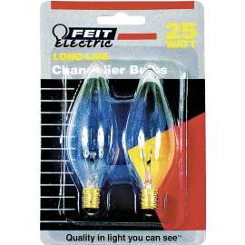 Feit Electric BP25CTC Incandescent Lamp, 25 W, Torpedo Tip Lamp, Candelabra E12 Lamp Base, 2700 K Color Temp