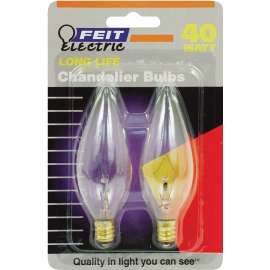 Feit Electric BP40CTC Incandescent Lamp, 40 W, Torpedo Tip Lamp, Candelabra E12 Lamp Base, 2700 K Color Temp