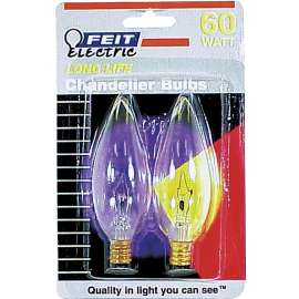 Feit Electric BP60CTC Incandescent Lamp, 60 W, Torpedo Tip Lamp, Candelabra E12 Lamp Base, 2700 K Color Temp
