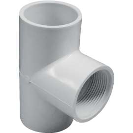GENOVA 300 Series 31458 Pipe Tee, 1 in Run, Slip Run Connection, 1 in Branch, Slip Joint x FIP Branch Connection, White