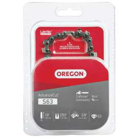 Oregon AdvanceCut S63 Chainsaw Chain, 18 in L Bar, 0.05 Gauge, 3/8 in TPI/Pitch, 63-Link