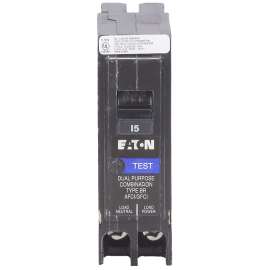 EATON BRP115DF Circuit Breaker, AFCI, BR, GFCI, 15 A, 1 -Pole, 120 VAC, Plug Mounting