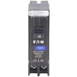 EATON BRP120DF Circuit Breaker, AFCI, BR, GFCI, 20 A, 1 -Pole, 120 VAC, Plug Mounting