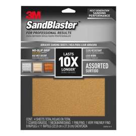 3M 20000-G-4 Sandpaper Sheet, 11 in L, 9 in W, 80, 120, 180, 220 Grit, Aluminum Oxide Abrasive, Ceramic Backing