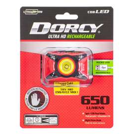 Dorcy Ultra HD 41-4337 Rechargeable Headlamp, 1200 mAh, Lithium-Ion Battery, LED Lamp, 650 Lumens, Flood, Spot Beam, Red