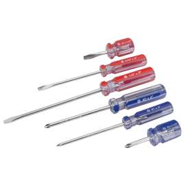 Vulcan SD-SET-1 Screwdriver Set, 6-Piece, Chrome Plated, Blue & Red (Handle)