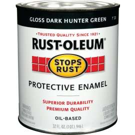 RUST-OLEUM STOPS RUST 7733502 Protective Enamel, Gloss, Dark Hunter Green, 1 qt Can