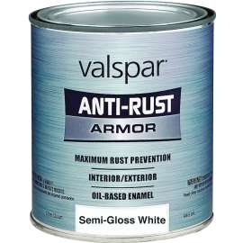 Valspar Armor 044.0021841.005 Enamel Paint, Oil Base, Semi-Gloss Sheen, White, 1 qt, Can, 400 sq-ft/gal Coverage Area