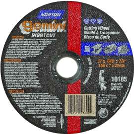 NORTON 66252823604 Cut-Off Wheel, 6 in Dia, 0.045 in Thick, 7/8 in Arbor, 36 Grit, Coarse, Aluminum Oxide Abrasive