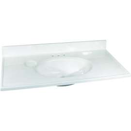 Foremost WW-1937 Vanity Top, 37 in OAL, 19 in OAW, Marble, White on White, Countertop Edge