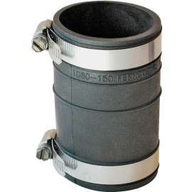 FERNCO P1060-150 Flexible Coupling, 1-1/2 in, Socket, PVC, Black, 4.3 psi Pressure