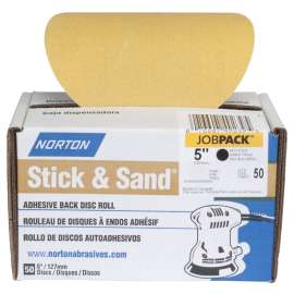 NORTON Stick & Sand 07660749232 Disc Roll, 5 in Dia, Coated, P220 Grit, Very Fine, Aluminum Oxide Abrasive