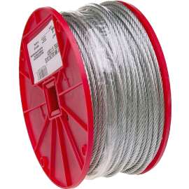 Campbell 7000827 Aircraft Cable, 1/4 in Dia, 250 ft L, 1400 lb Working Load, Galvanized