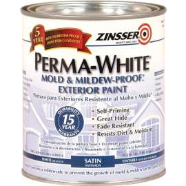 ZINSSER 03104 Exterior House Paint, Satin, White, 1 qt Can
