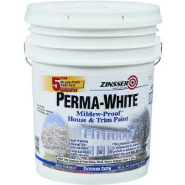 ZINSSER 03100 Exterior House Paint, Satin, White, 5 gal
