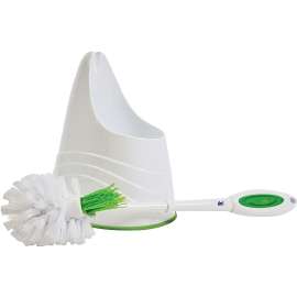 Quickie 2055463 Toilet Brush and Caddy, Fiber Bristle, Plastic Holder, Green/White Holder