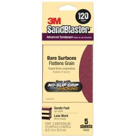 3M SandBlaster 11120-G Sandpaper, 9 in L, 3.66 in W, 120 Grit, Aluminum Oxide Abrasive